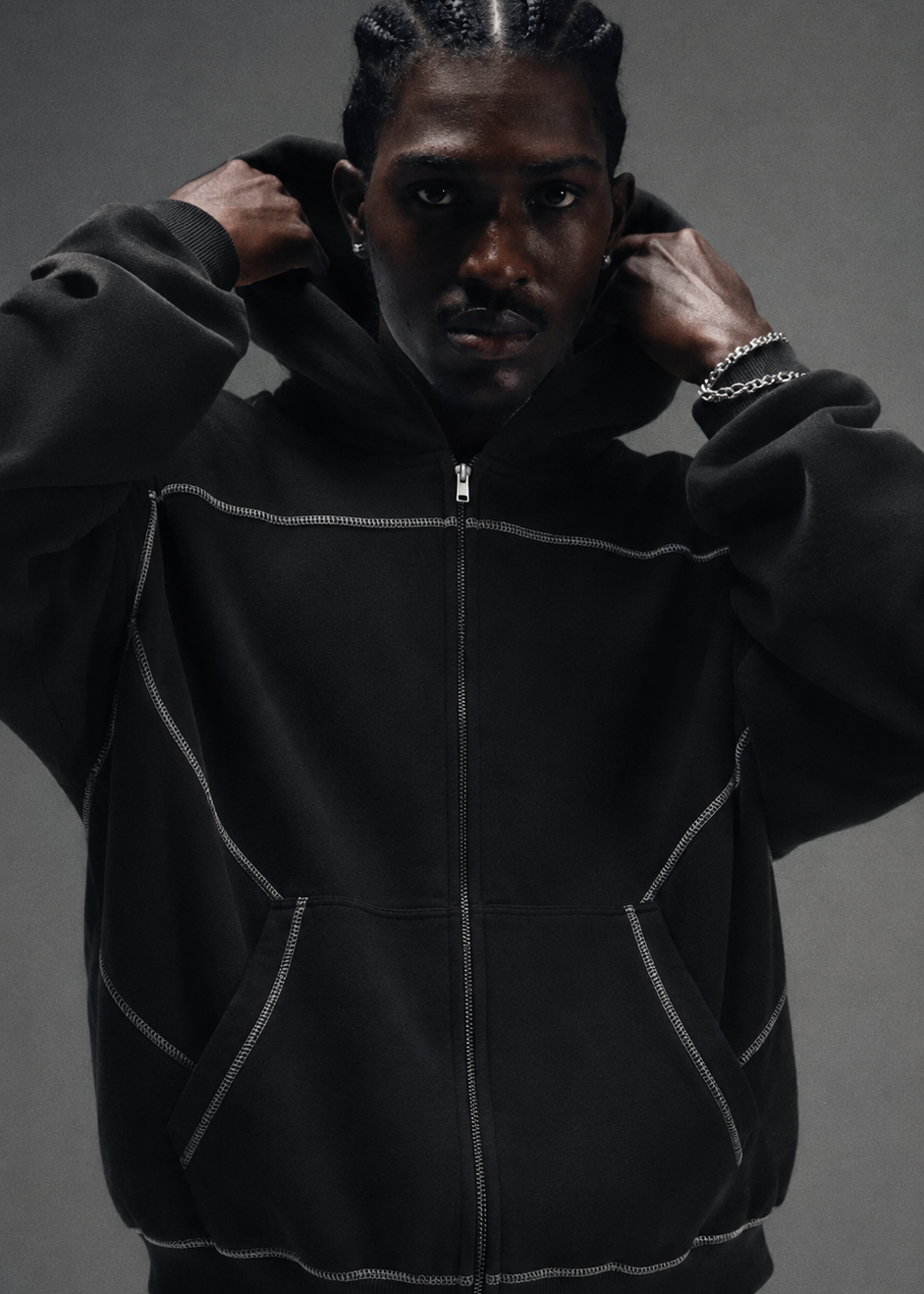 Contrast Stitched Fleece Hoodie